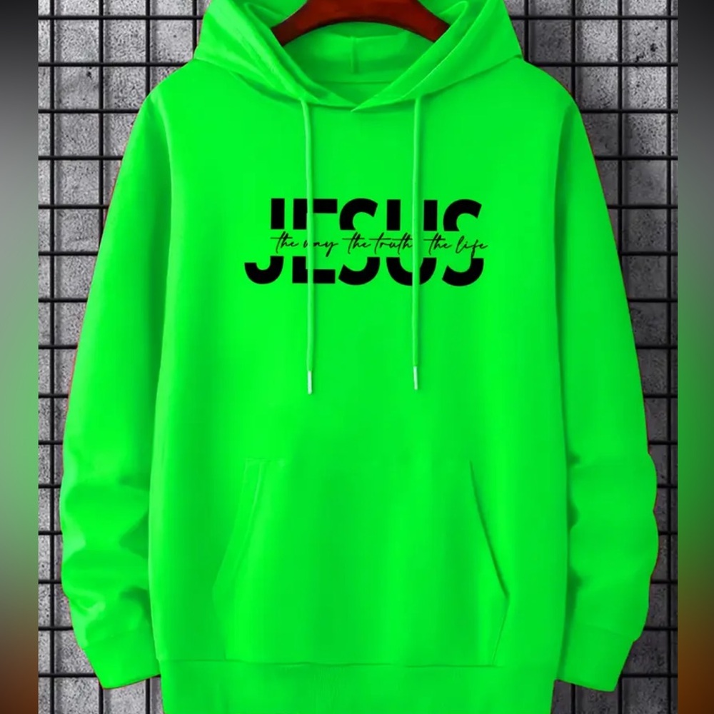 Callie Lives JESUS THE WAY THE TRUTH THE LIFE: NEON GREEN HOODIE SWEATSHIRT XXL